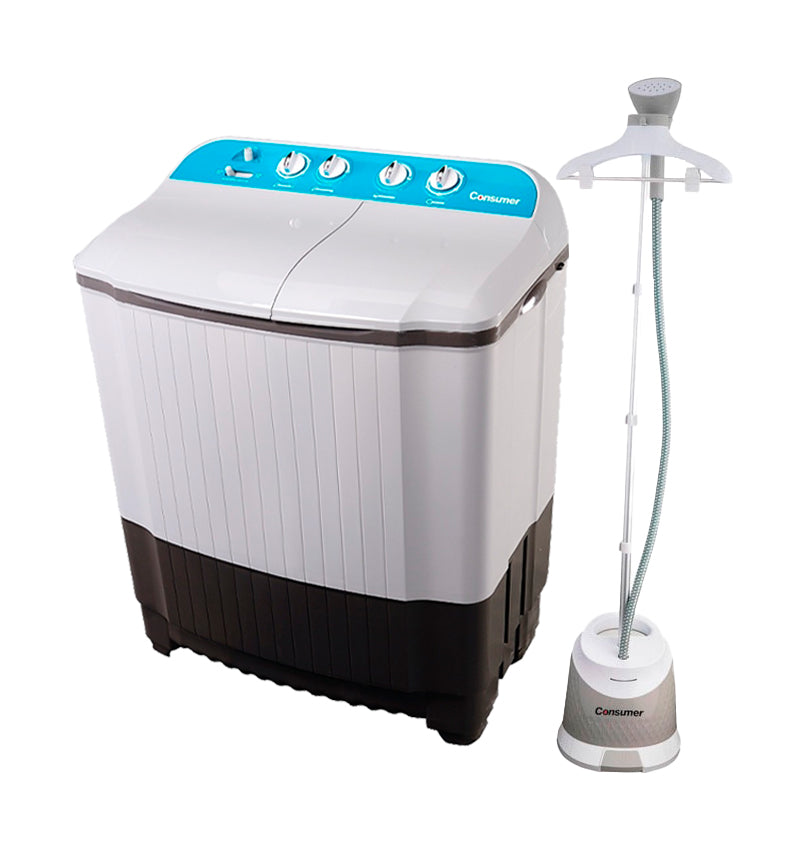 PLANCHA VERTICAL + LAVARROPA DOBLE TANQUE 10KG consumer