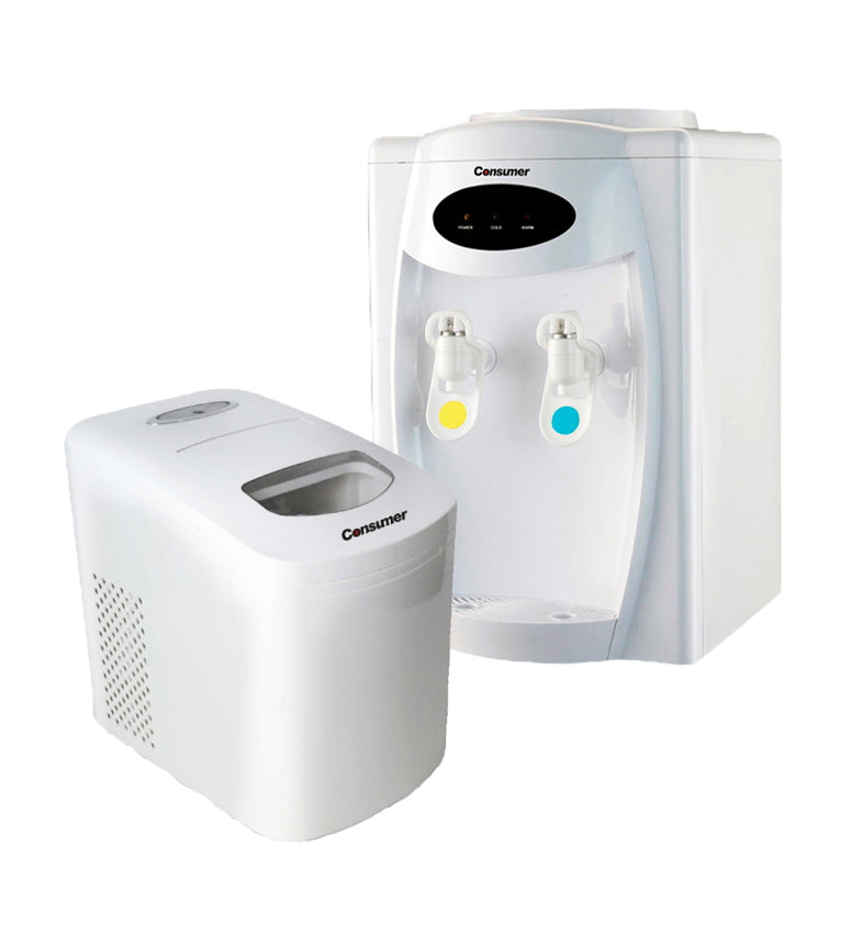 DISPENSER DE MESA SIMPLE + FABRICADORA DE HIELO 10KG consumer