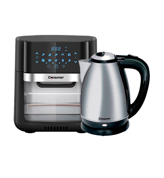 FREIDORA DE AIRE DE 10 LTS + HERVIDORA INOX consumer