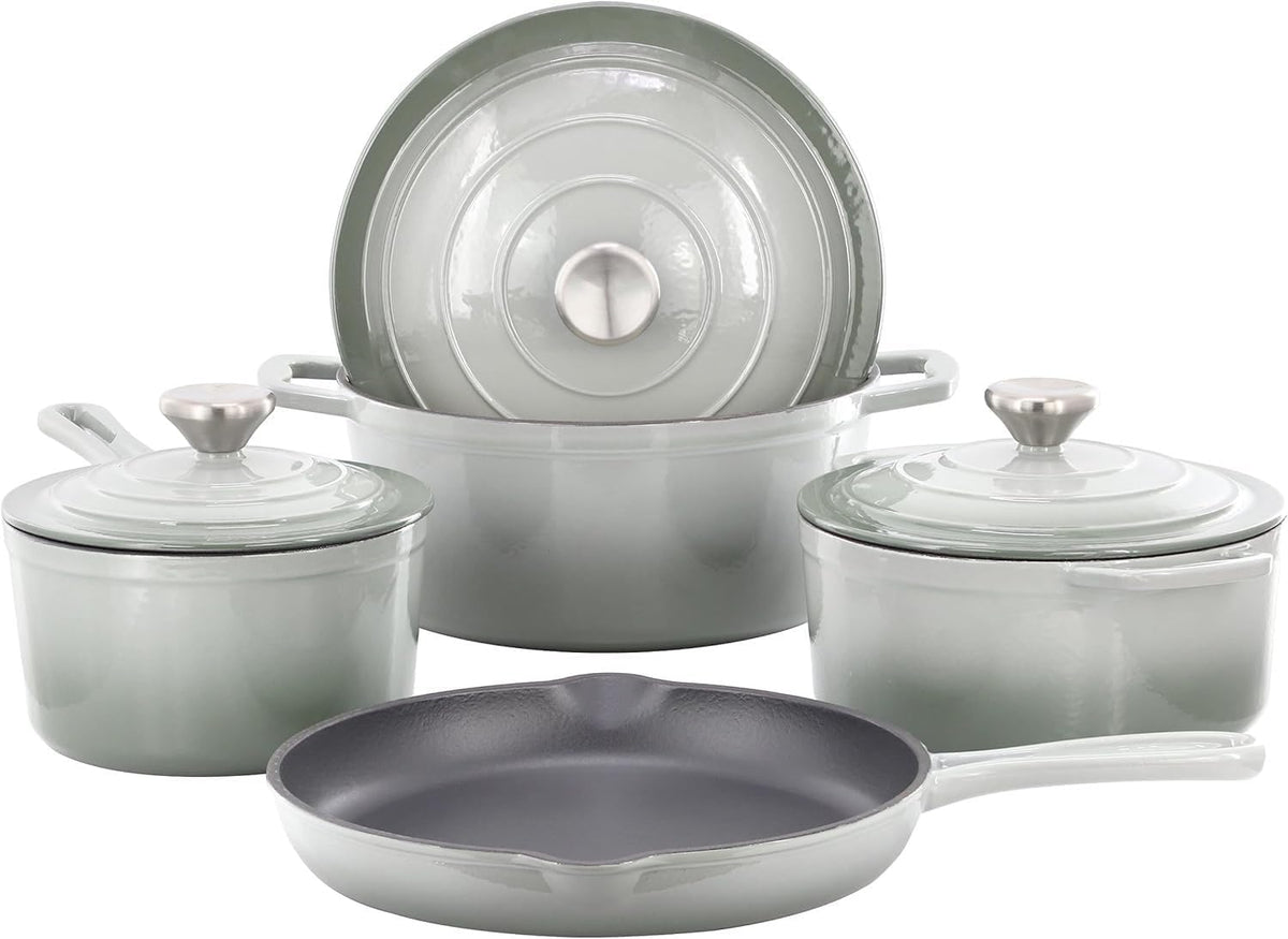 Set 7 Pcs Juego de Ollas de Hierro Fundido Esmaltado - Color Blanco