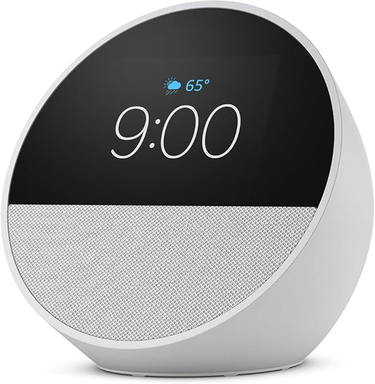AMAZON ECHO SPOT SMART ALARM CLOCK WITH ALEXA WHITE 2023 C/D