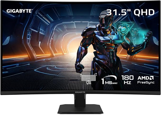 MONITOR 31.5" GIGABYTE GS32QCA QHD CURVED 1MS/180HZ/2XHDMI/DP